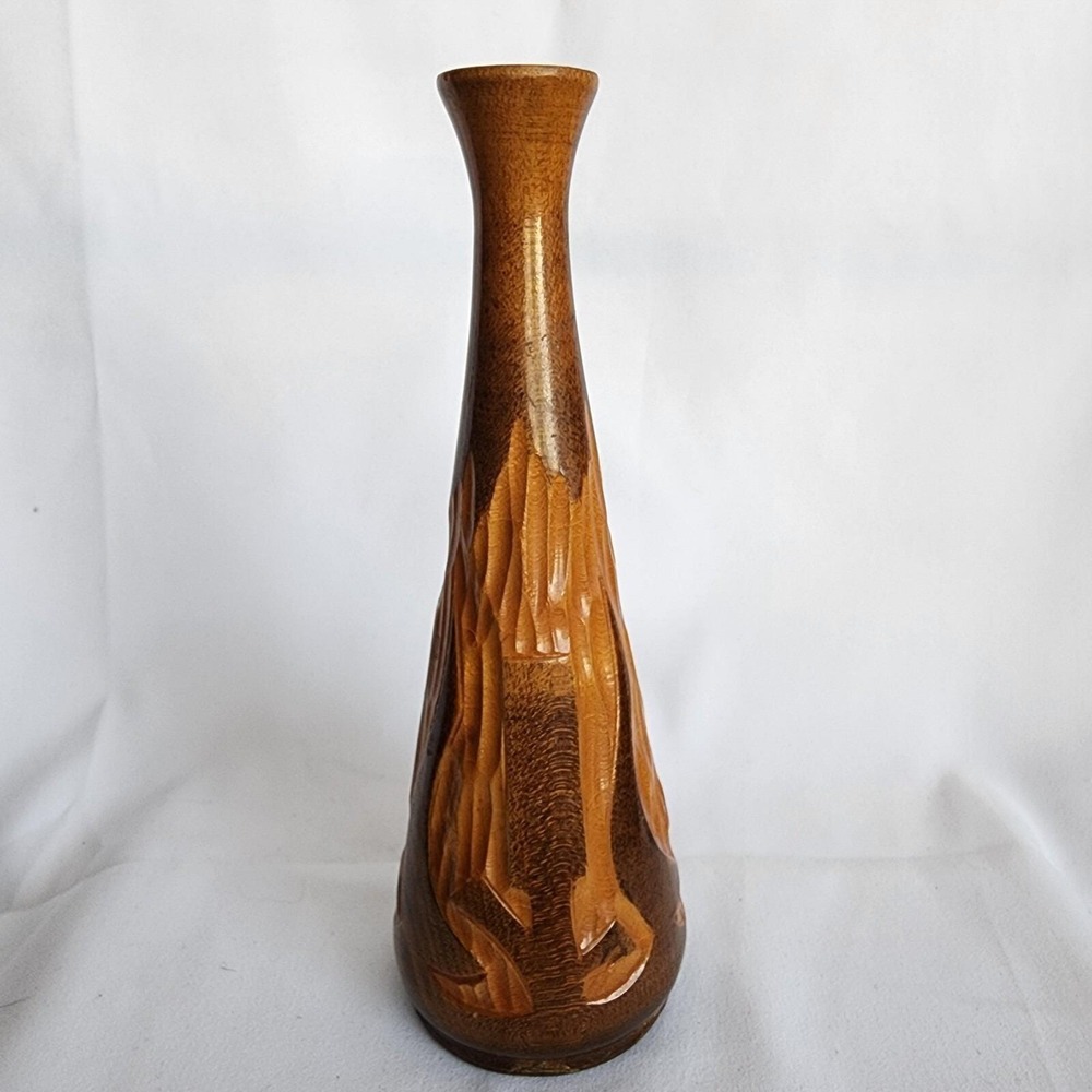 Vintage Southwestern Wooden Hand‎ Carved Vase 7" Art